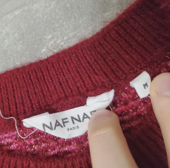 NAF NAF Paris Women's Pink, Burgundy. Metallic Touch. Knit Sweater. Size M. - Picture 5 of 10